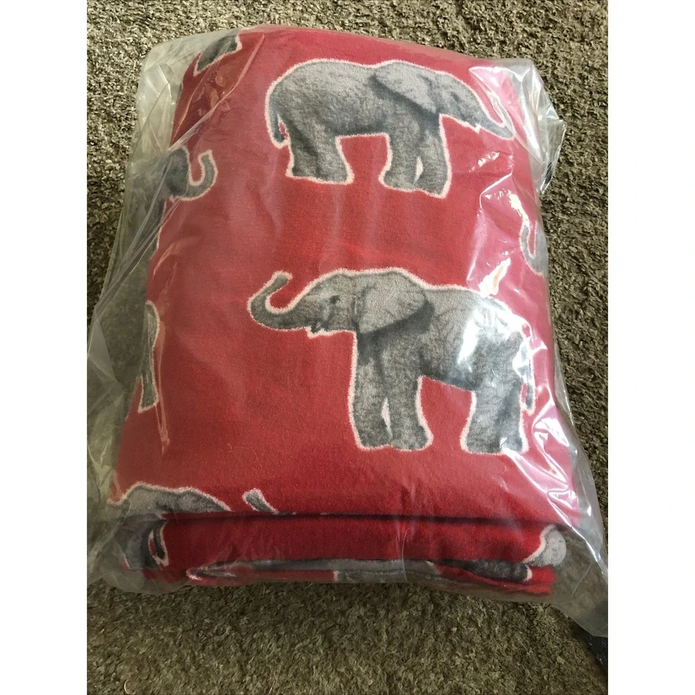 Vintage Fleece Terry cloth Fabric Red Gray Elephants By The Yard
